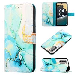 Green Illusion Marble Leather Wallet Protective Case for Nokia G400
