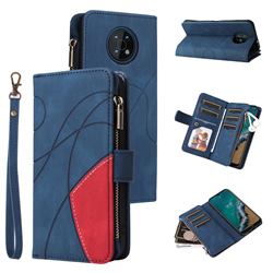 Luxury Two-color Stitching Multi-function Zipper Leather Wallet Case Cover for Nokia G50 - Blue