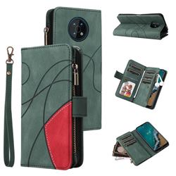 Luxury Two-color Stitching Multi-function Zipper Leather Wallet Case Cover for Nokia G50 - Green
