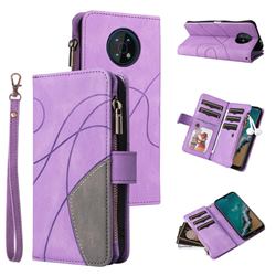 Luxury Two-color Stitching Multi-function Zipper Leather Wallet Case Cover for Nokia G50 - Purple