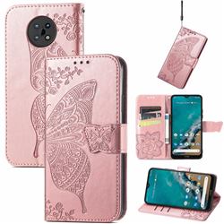 Embossing Mandala Flower Butterfly Leather Wallet Case for Nokia G50 - Rose Gold
