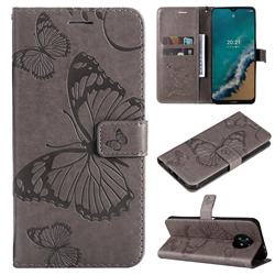 Embossing 3D Butterfly Leather Wallet Case for Nokia G50 - Gray
