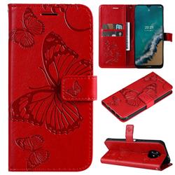 Embossing 3D Butterfly Leather Wallet Case for Nokia G50 - Red