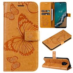Embossing 3D Butterfly Leather Wallet Case for Nokia G50 - Yellow