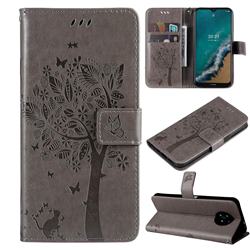 Embossing Butterfly Tree Leather Wallet Case for Nokia G50 - Grey