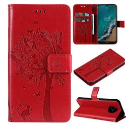 Embossing Butterfly Tree Leather Wallet Case for Nokia G50 - Red