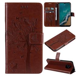Embossing Butterfly Tree Leather Wallet Case for Nokia G50 - Coffee