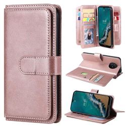 Multi-function Ten Card Slots and Photo Frame PU Leather Wallet Phone Case Cover for Nokia G50 - Rose Gold