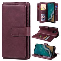 Multi-function Ten Card Slots and Photo Frame PU Leather Wallet Phone Case Cover for Nokia G50 - Claret