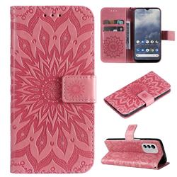 Embossing Sunflower Leather Wallet Case for Nokia G60 - Pink