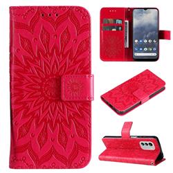 Embossing Sunflower Leather Wallet Case for Nokia G60 - Red