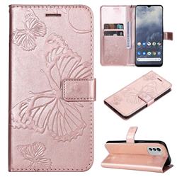 Embossing 3D Butterfly Leather Wallet Case for Nokia G60 - Rose Gold