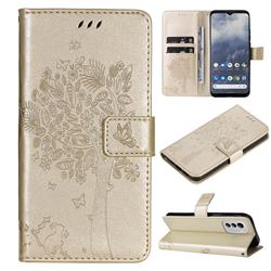 Embossing Butterfly Tree Leather Wallet Case for Nokia G60 - Champagne
