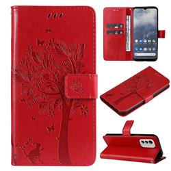 Embossing Butterfly Tree Leather Wallet Case for Nokia G60 - Red