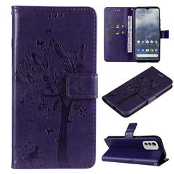Embossing Butterfly Tree Leather Wallet Case for Nokia G60 - Purple