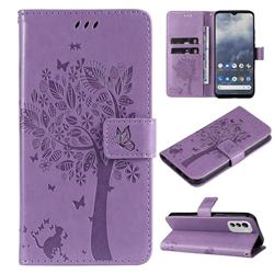 Embossing Butterfly Tree Leather Wallet Case for Nokia G60 - Violet