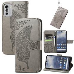 Embossing Mandala Flower Butterfly Leather Wallet Case for Nokia G60 - Gray