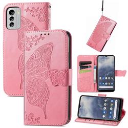 Embossing Mandala Flower Butterfly Leather Wallet Case for Nokia G60 - Pink