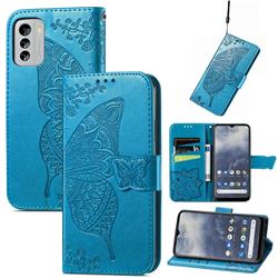 Embossing Mandala Flower Butterfly Leather Wallet Case for Nokia G60 - Blue