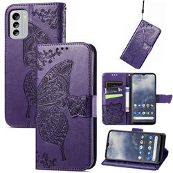 Embossing Mandala Flower Butterfly Leather Wallet Case for Nokia G60 - Dark Purple