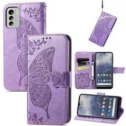 Embossing Mandala Flower Butterfly Leather Wallet Case for Nokia G60 - Light Purple