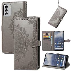 Embossing Imprint Mandala Flower Leather Wallet Case for Nokia G60 - Gray