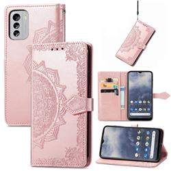Embossing Imprint Mandala Flower Leather Wallet Case for Nokia G60 - Rose Gold