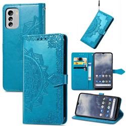 Embossing Imprint Mandala Flower Leather Wallet Case for Nokia G60 - Blue