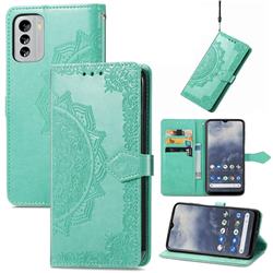 Embossing Imprint Mandala Flower Leather Wallet Case for Nokia G60 - Green