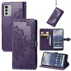 Embossing Imprint Mandala Flower Leather Wallet Case for Nokia G60 - Purple