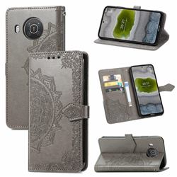 Embossing Imprint Mandala Flower Leather Wallet Case for Nokia X10 - Gray