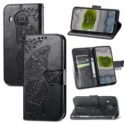 Embossing Mandala Flower Butterfly Leather Wallet Case for Nokia X10 - Black
