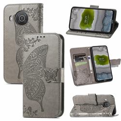 Embossing Mandala Flower Butterfly Leather Wallet Case for Nokia X10 - Gray