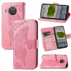 Embossing Mandala Flower Butterfly Leather Wallet Case for Nokia X10 - Pink