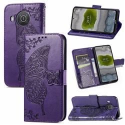 Embossing Mandala Flower Butterfly Leather Wallet Case for Nokia X10 - Dark Purple