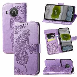 Embossing Mandala Flower Butterfly Leather Wallet Case for Nokia X10 - Light Purple