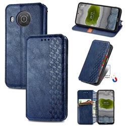 Ultra Slim Fashion Business Card Magnetic Automatic Suction Leather Flip Cover for Nokia X10 - Dark Blue