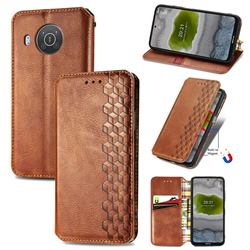 Ultra Slim Fashion Business Card Magnetic Automatic Suction Leather Flip Cover for Nokia X10 - Brown