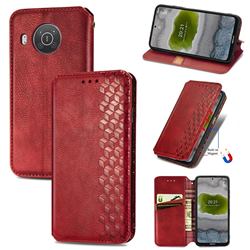 Ultra Slim Fashion Business Card Magnetic Automatic Suction Leather Flip Cover for Nokia X10 - Red
