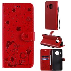 Embossing Bee and Cat Leather Wallet Case for Nokia X10 - Red