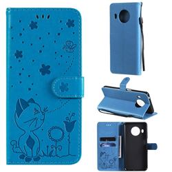 Embossing Bee and Cat Leather Wallet Case for Nokia X10 - Blue