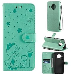 Embossing Bee and Cat Leather Wallet Case for Nokia X10 - Green