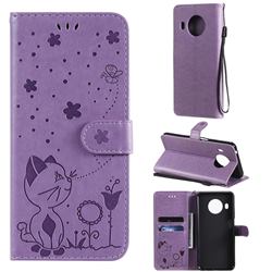 Embossing Bee and Cat Leather Wallet Case for Nokia X10 - Purple