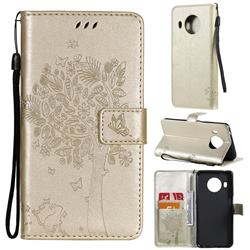 Embossing Butterfly Tree Leather Wallet Case for Nokia X10 - Champagne