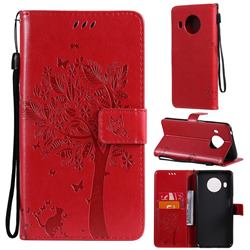 Embossing Butterfly Tree Leather Wallet Case for Nokia X10 - Red