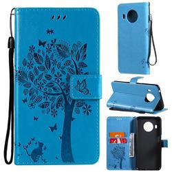 Embossing Butterfly Tree Leather Wallet Case for Nokia X10 - Blue