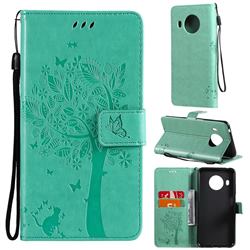 Embossing Butterfly Tree Leather Wallet Case for Nokia X10 - Cyan