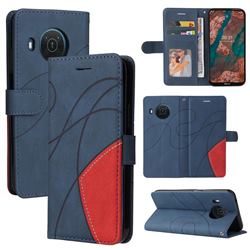 Luxury Two-color Stitching Leather Wallet Case Cover for Nokia X10 - Blue