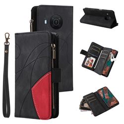 Luxury Two-color Stitching Multi-function Zipper Leather Wallet Case Cover for Nokia X10 - Black
