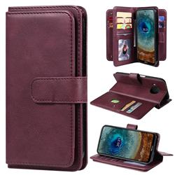 Multi-function Ten Card Slots and Photo Frame PU Leather Wallet Phone Case Cover for Nokia X10 - Claret